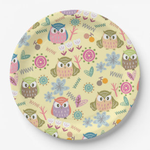 Owl Cream Paper Plate
