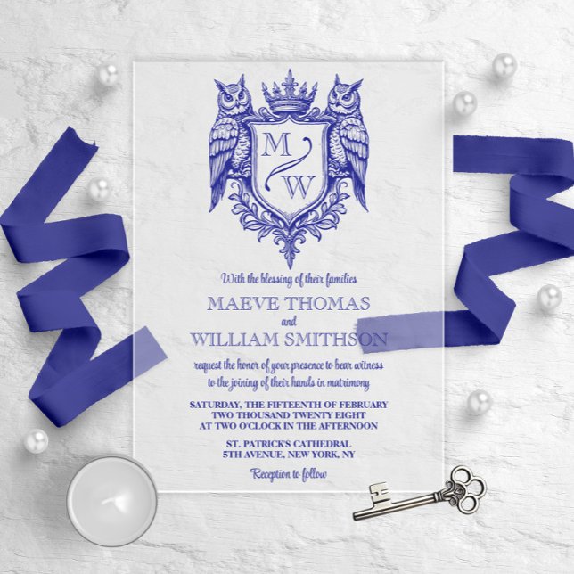 Owl Crest Royal Monogram Wedding Invitation (Creator Uploaded)