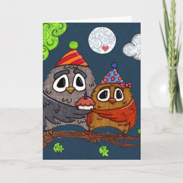 Owl Cupcake Birthday Card (Front)