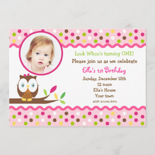 Owl cute photo Custom  birthday Party invitations