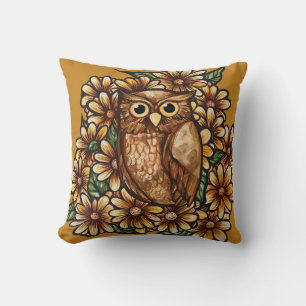 Owl daisies throw pillow