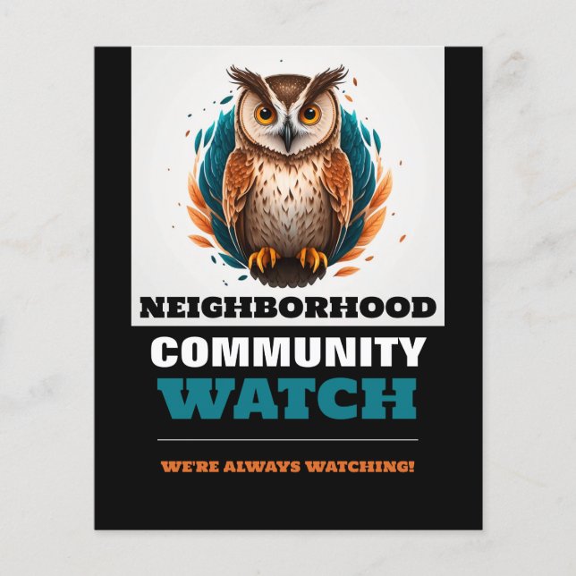 Owl Design, Neighborhood Community Watch Warning Flyer (Front)