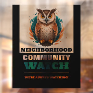 Owl Design, Neighborhood Watch Community Warning Window Cling