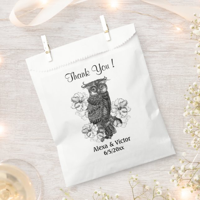 Owl Design Thank You Names Date Favour Bag (Clipped)