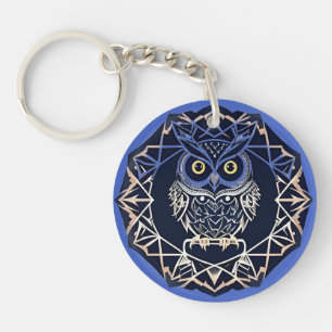 Owl Design with Geometric Patterns Keychain