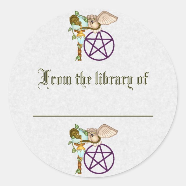 Owl, Dragon & Pentacle Pixel Art Classic Round Sticker (Front)