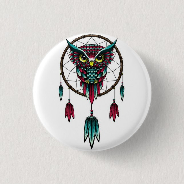 Owl dreamcatcher. 1 inch round button (Front)