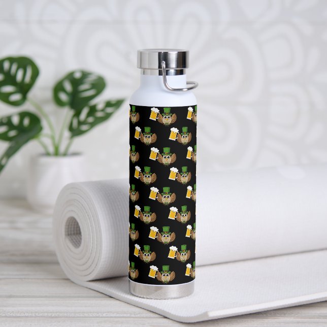 Owl Drinking Beer St Patrick's Day Pattern Water Bottle (Yoga)