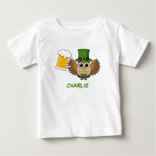 Owl Drinking Beer St Patrick's Day Personalize Baby T-Shirt