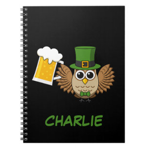 Owl Drinking Beer St Patrick's Day   Personalize Notebook