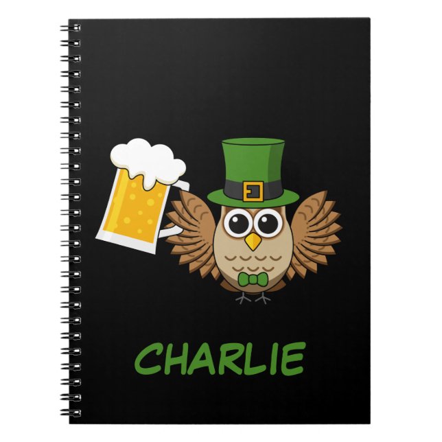 Owl Drinking Beer St Patrick's Day | Personalize Notebook (Front)