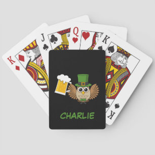 Owl Drinking Beer St Patrick's Day   Personalize Playing Cards