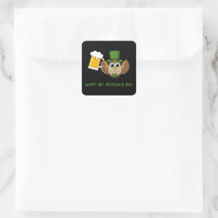 Owl Drinking Beer St Patrick's Day Personalize Square Sticker