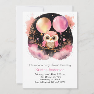 Owl Enchanted Pink Wildflower Girl Baby Shower Invitation