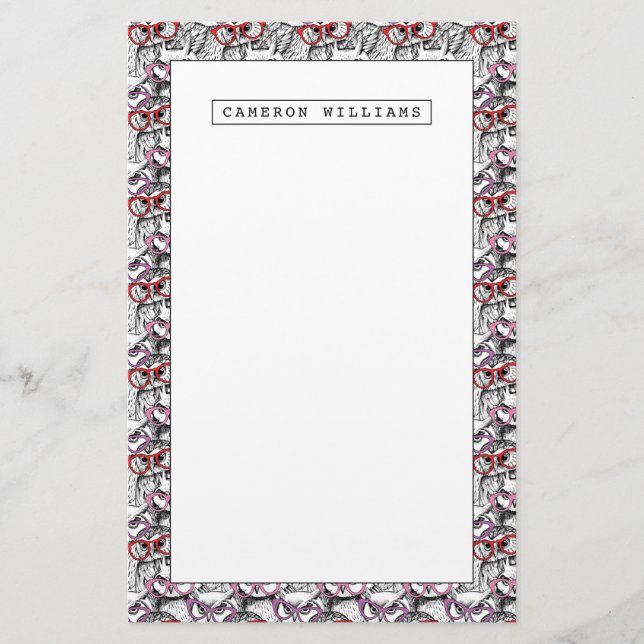 Owl Eyeglasses Pattern | Add Your Name Stationery (Front)