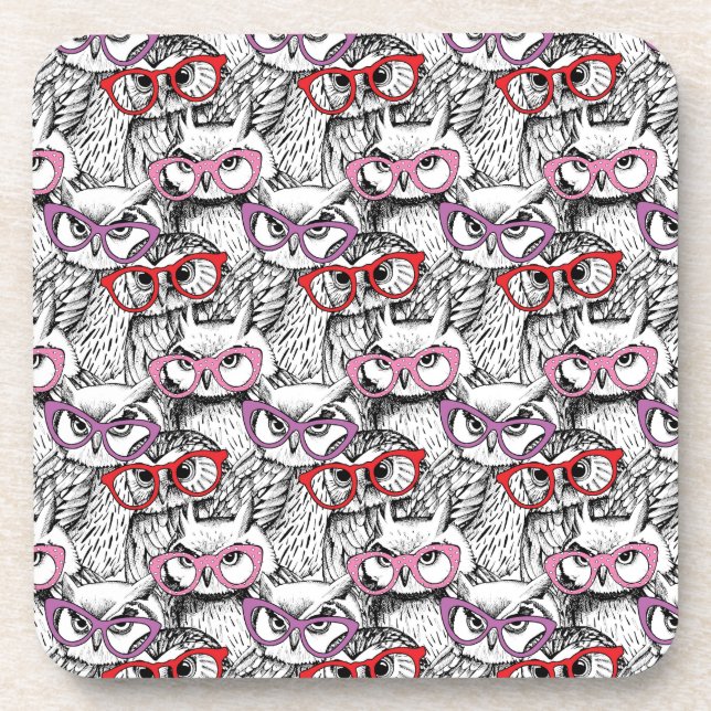Owl Eyeglasses Pattern Coaster (Front)