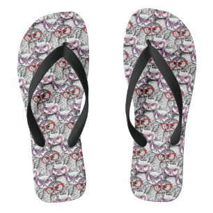 Owl Eyeglasses Pattern Flip Flops