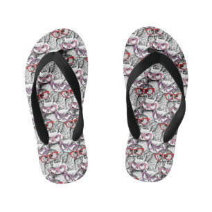 Owl Eyeglasses Pattern Kid's Flip Flops