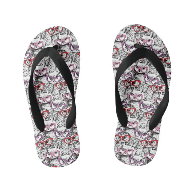Owl Eyeglasses Pattern Kid's Flip Flops (Footbed)
