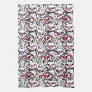 Owl Eyeglasses Pattern Kitchen Towel
