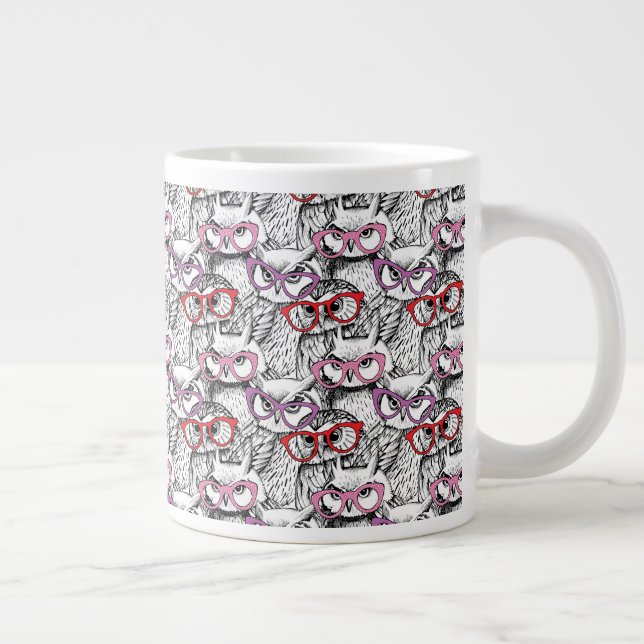 Owl Eyeglasses Pattern Large Coffee Mug (Right)