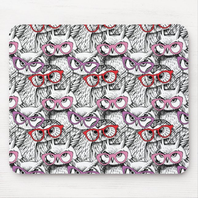 Owl Eyeglasses Pattern Mouse Pad (Front)