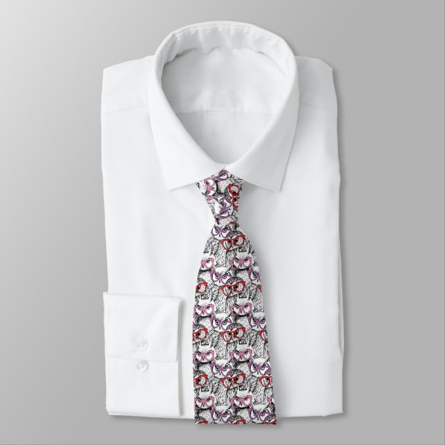 Owl Eyeglasses Pattern Tie (Tied)