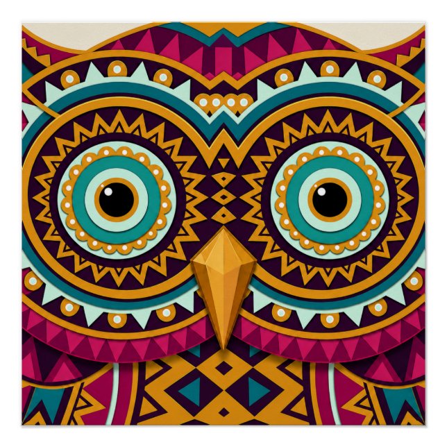 Owl Eyes Folk Art Poster (Front)