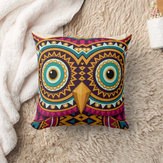 Owl Eyes Folk Art  Throw Pillow (Blanket)