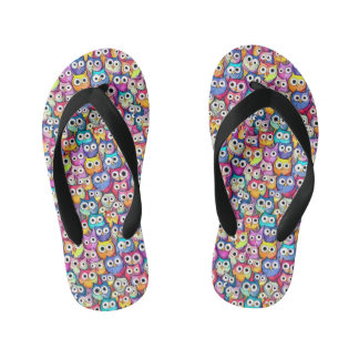 Owl faces whimsical birds pattern monogram cool kid's flip flops