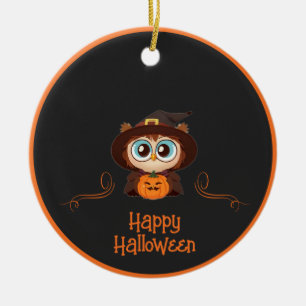 Owl/Fall/Autumn/Halloween/pumpkin Ceramic Ornament