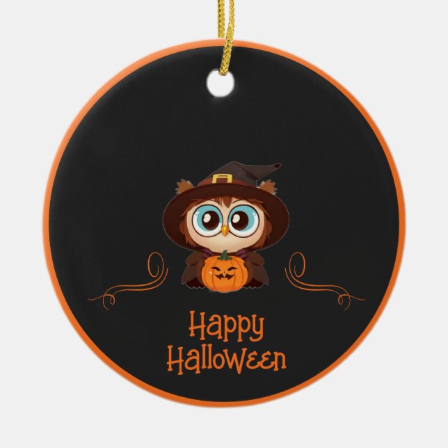 Owl/Fall/Autumn/Halloween/pumpkin Ceramic Ornament (Front)