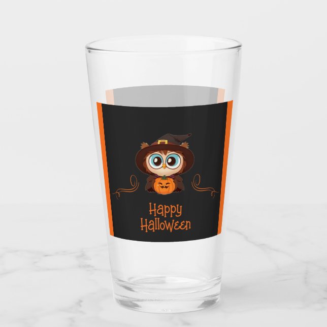 Owl/Fall/Autumn/Halloween/pumpkin Glass (Front)
