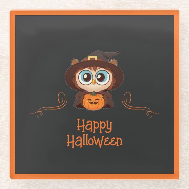 Owl/Fall/Autumn/Halloween/pumpkin Glass Coaster (Front)