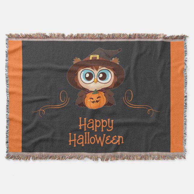Owl/Fall/Autumn/Halloween/pumpkin Throw Blanket (Front)