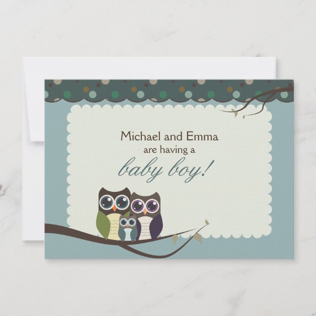 Owl Family Baby Shower for Boy Invitation (Front)