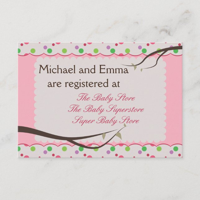 Owl Family Baby Shower Registry Card (Front)
