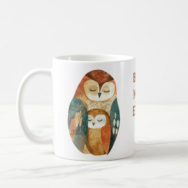 Owl Family Best Mom Ever Mother's Day Name Coffee Mug (Left)