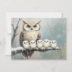 Owl Family on a Snowy Branch Postcard