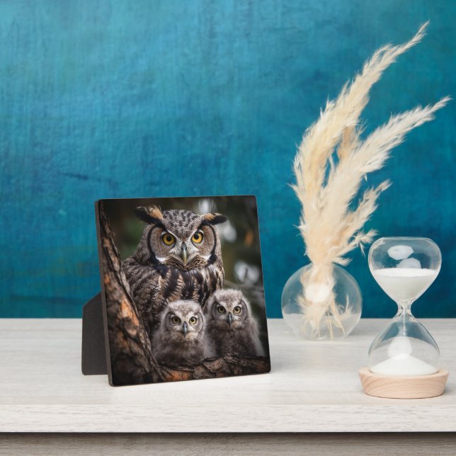 Owl Family Tabletop Plaque with Easel (Insitu)