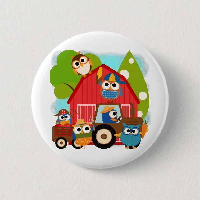Owl Farmers 2 Inch Round Button (Front)