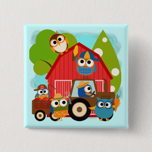 Owl Farmers 2 Inch Square Button