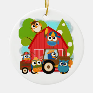 Owl Farmers Ceramic Ornament