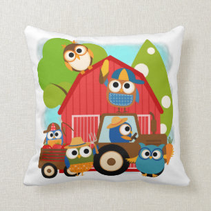 Owl Farmers Throw Pillow