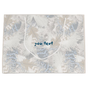 owl Feathers, grey, beige and blue, bird, light, Large Gift Bag