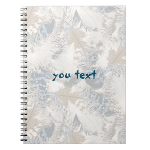 owl Feathers, grey, beige and blue, bird, light, Notebook