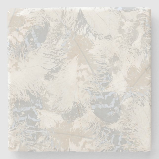 owl Feathers, grey, beige and blue, bird, light, Stone Coaster (Front)