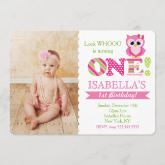 Owl First Birthday Invitations