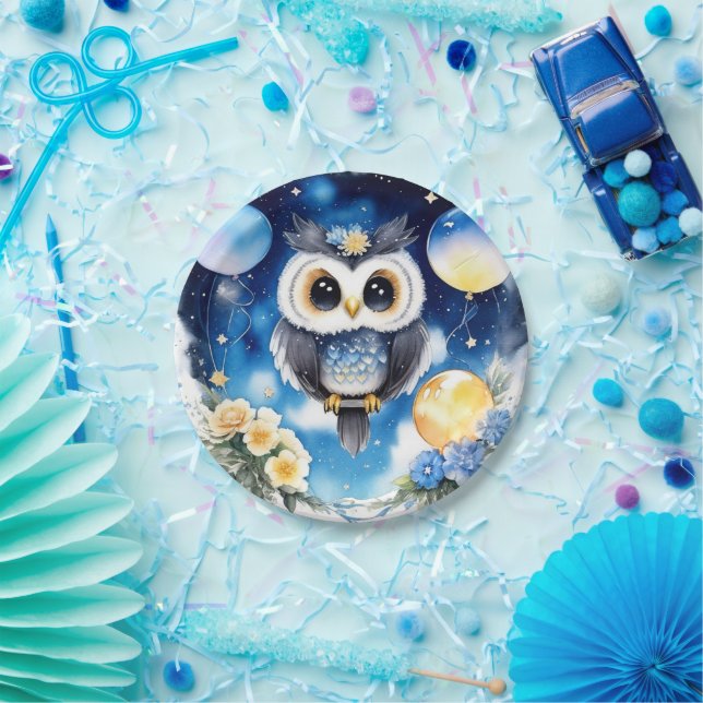 Owl First Birthday Paper Plates (Party)