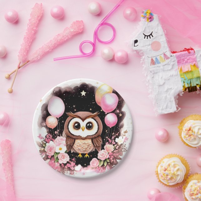 Owl First Birthday Paper Plates (Party)